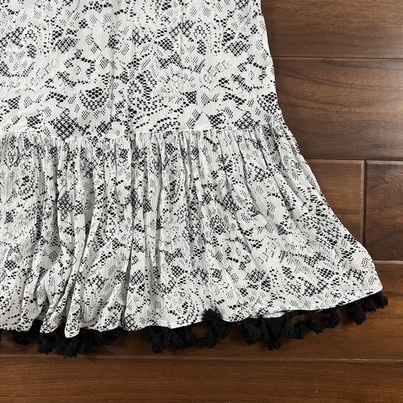 Poupette St. Barth Size Small White Black Pattern Heni Tassel Mini Dress - Picture 10 of 13